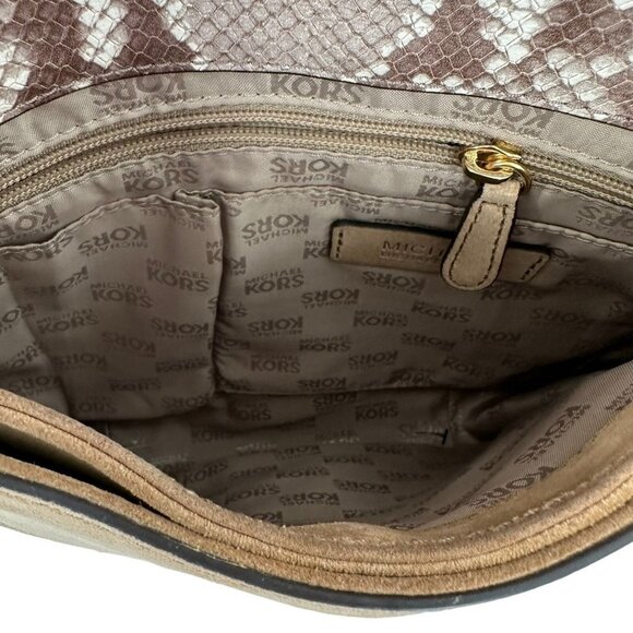 MICHAEL KORS Bedford Dark Sand Suede & Python Embossed Leather Shoulder Bag - Picture 9 of 9
